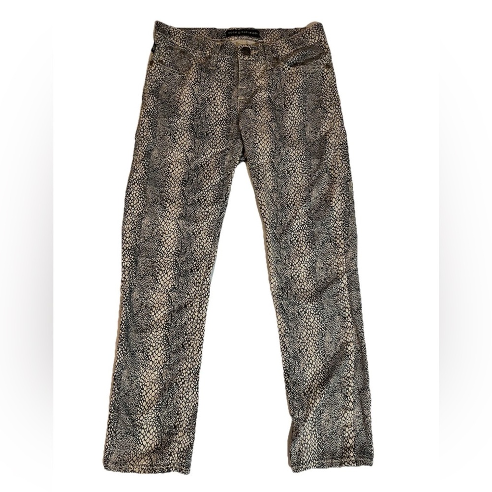 Rock & Republic Animal Print Tan/Black With Berlin Gold Color Flake Jeans Size 8